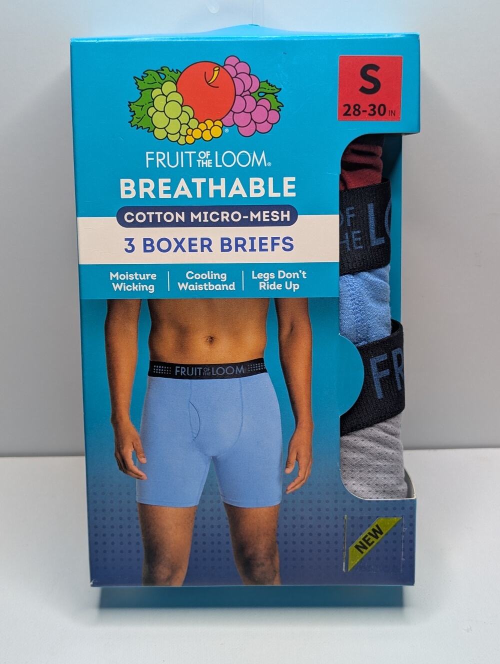 Fruit Of The Loom Breathable Cotton Micro Mesh Boxer Briefs 3 Pack Small New